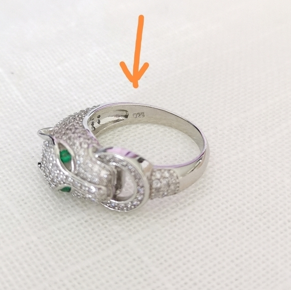 Panther Ring sterling silver cz and emerald eye cat size 7 - Picture 4 of 12